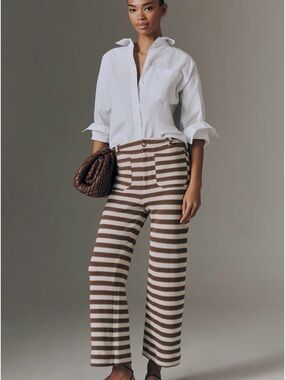 anthropologies Meave  Knit Wide-Leg Pants in Brown & Cream